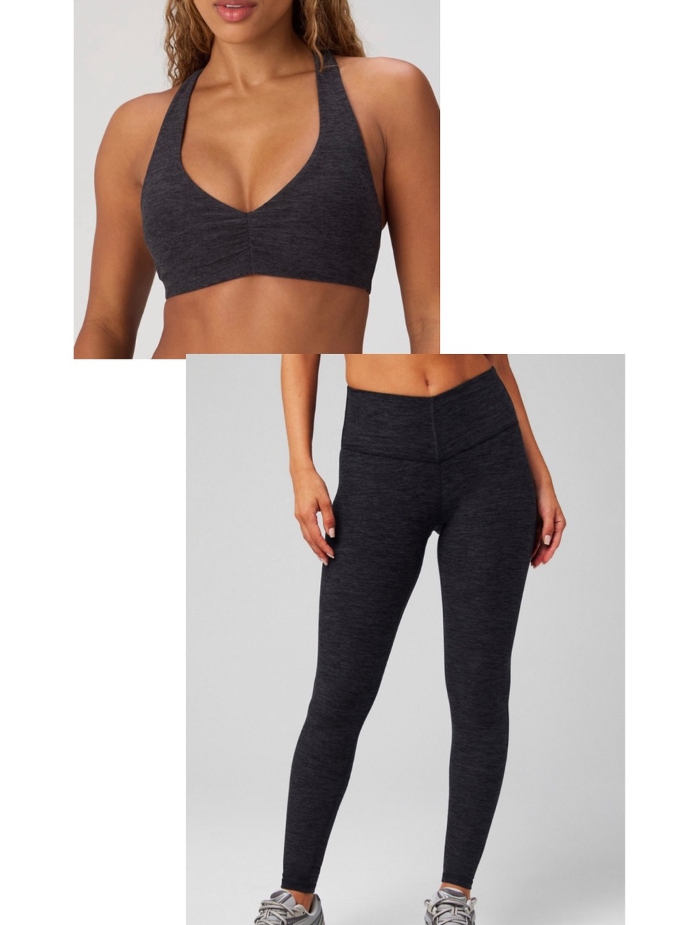 FABLETICS- SET Heather Flex Ruched Bra and High Waist Legging Dark grey small